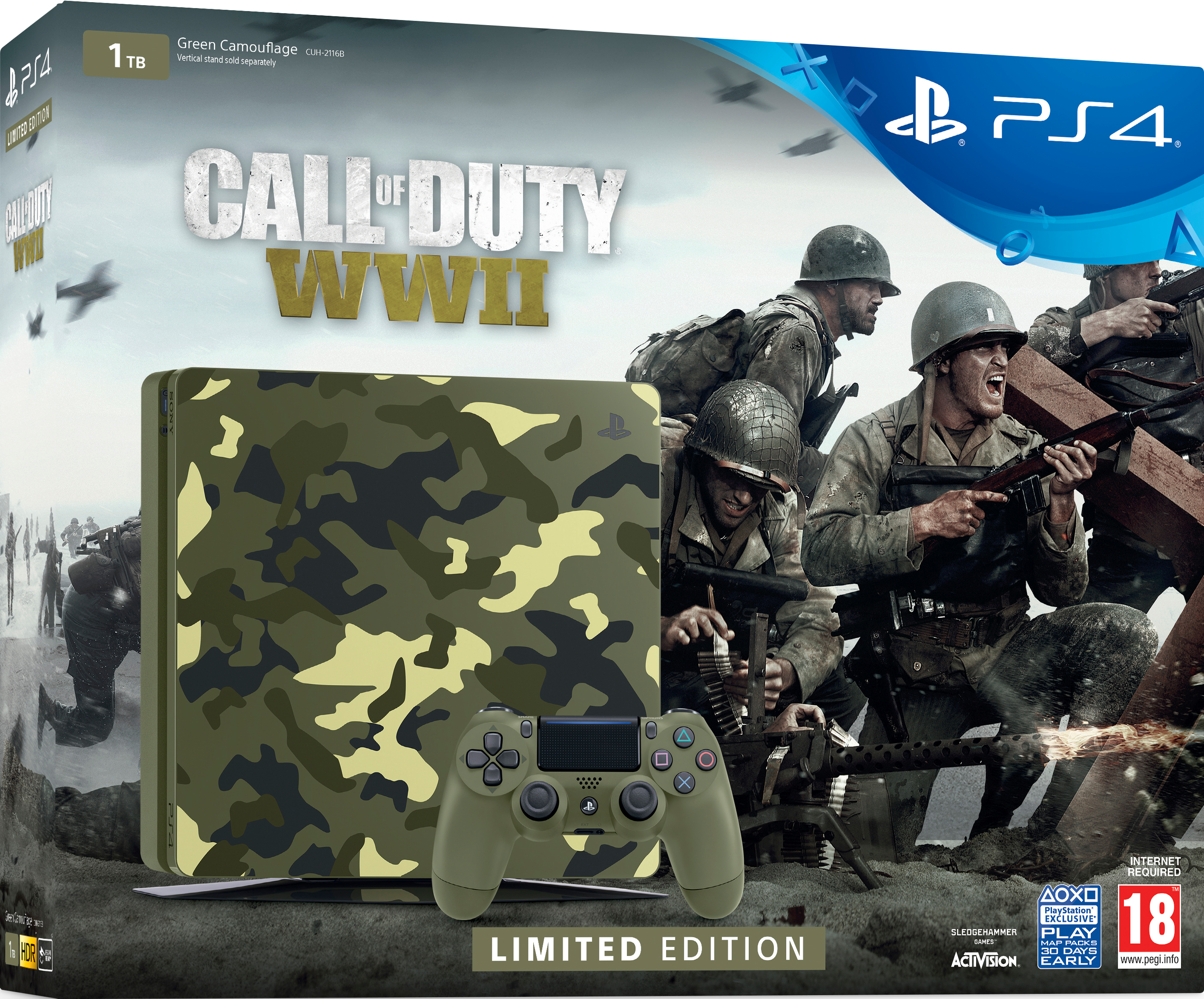 PlayStation 4 Slim (1TB, Green Camouflage, Limited Edition) + Call of Duty: WWII