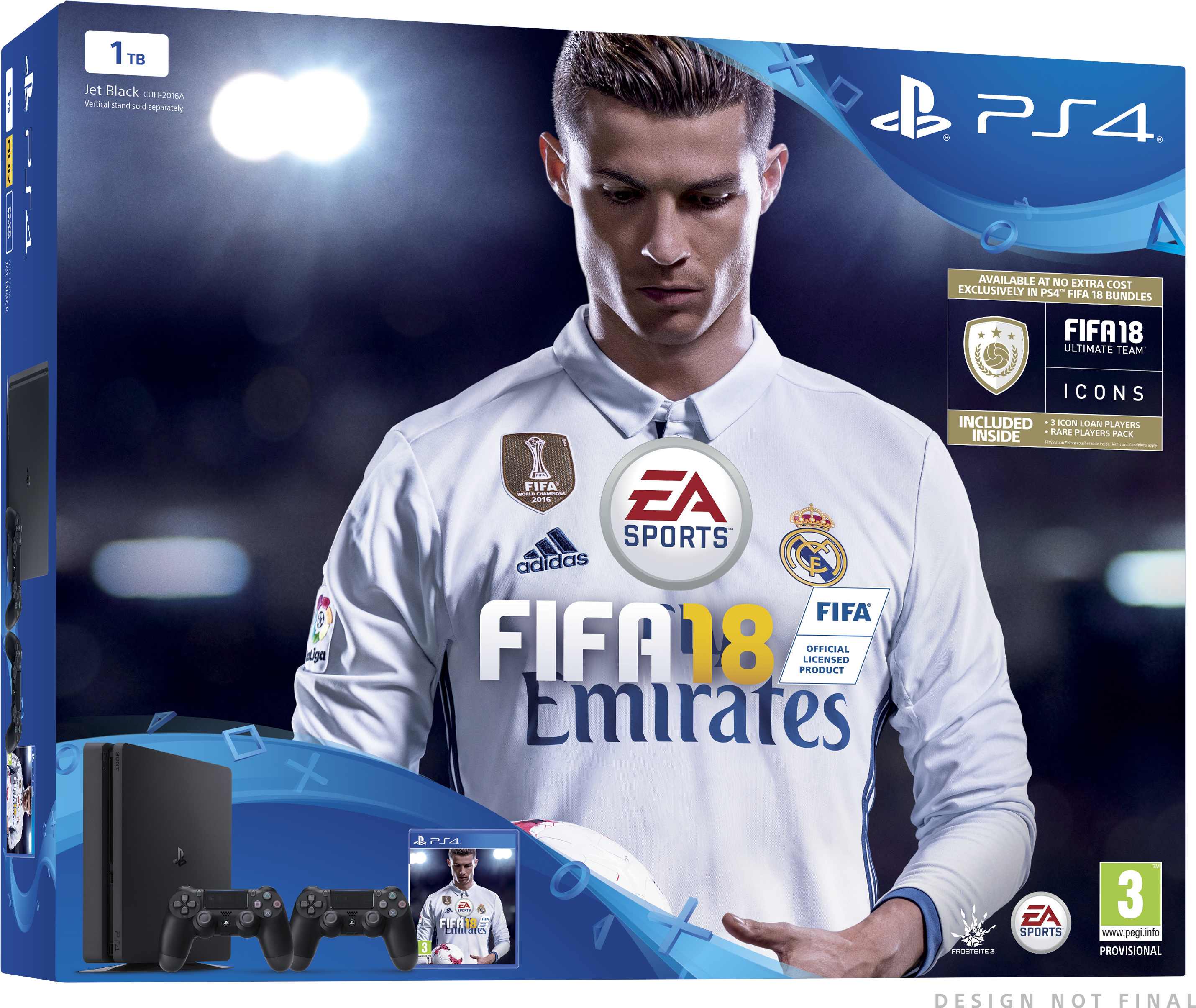 PlayStation 4 Slim (1TB, Jet Black) + 2 Controller + FIFA 18