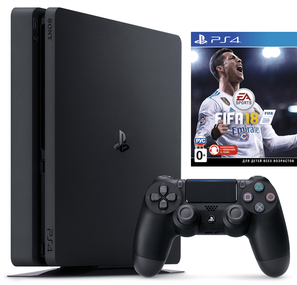 PlayStation 4 Slim (500GB, Jet Black) + FIFA 18