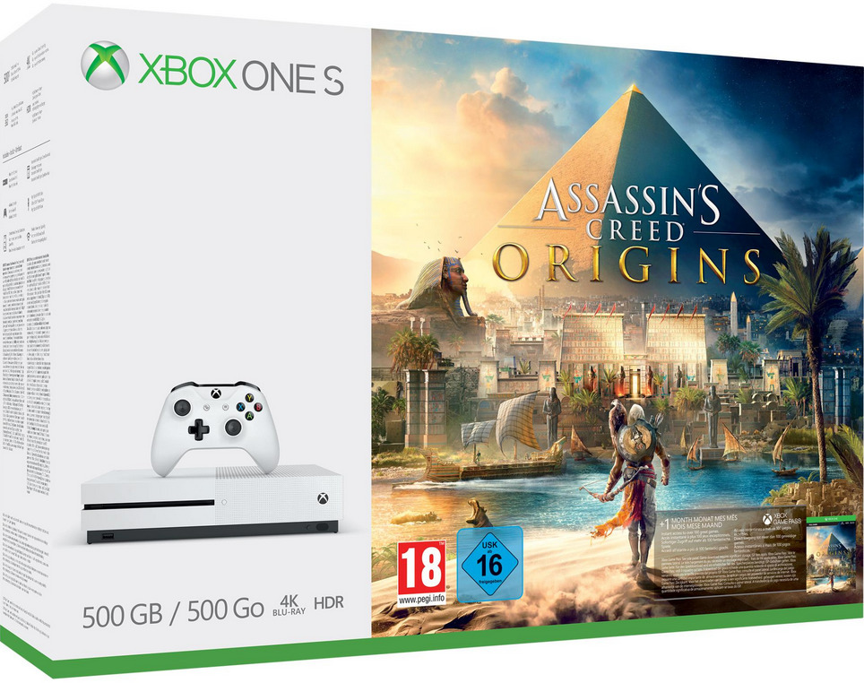 Xbox One S (500GB, White) + Assassin's Creed: Origins Edition