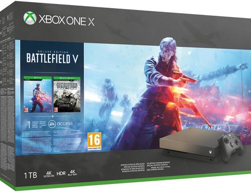 Xbox One X (1TB, Gold Rush, Limited Edition) + Battlefield V