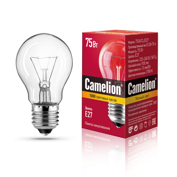 Лампа Camelion 75/A/CL/E27