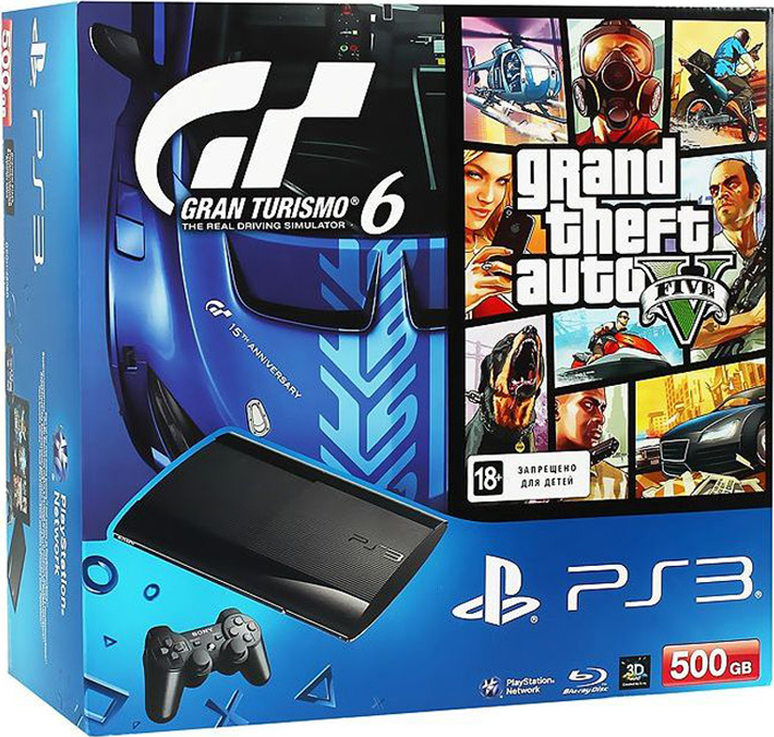 PlayStation 3 (500GB) + Gran Turismo 6 + Grand Theft Auto V