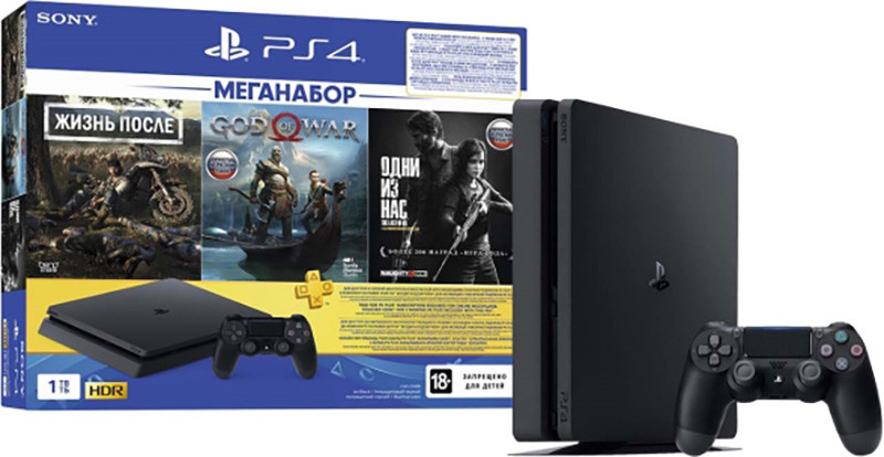 PlayStation 4 Slim (1TB, Jet Black) + DG/GOW/TLOU/PS